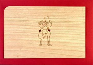 Karte Holz mit Umschlag Hochzeitspaar